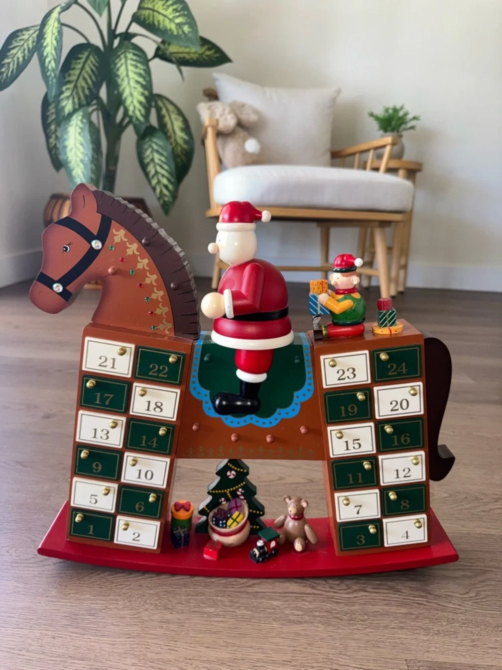 Costco Christmas Wooden Rocking Horse Santa Advent Calendar With Toys-FLAWED